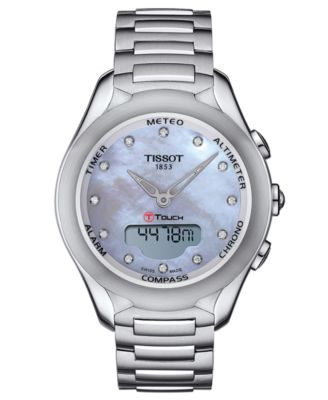 Женские швейцарские цифровые часы T-Touch Lady Solar с бриллиантом Tissot (1 карат), браслет из нержавеющей стали, 40 мм