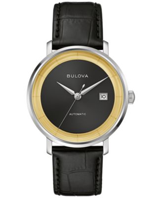 Мужские классические часы Bulova Frank Sinatra Rat Pack с автоматическим часовым механизмом на черном кожаном ремешке 40 мм черного цвета