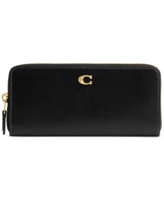 Тонкий кожаный кошелек-гармошка COACH Essential на молнии черного цвета