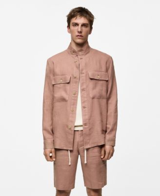 Мужская льняная рубашка Mango с карманами, украшенными деталями из льна