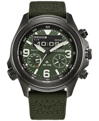 Мужские часы с хронографом Citizen Eco-Drive Promaster на зеленом ремешке CORDURA® 44 мм