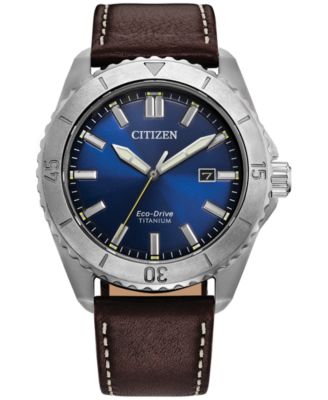 Мужские часы Citizen Eco-Drive с коричневым кожаным ремешком 41 мм