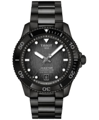Мужские швейцарские автоматические часы Tissot Seastar 1000 Powermatic 80 с черным PVD браслетом из нержавеющей стали 40 мм