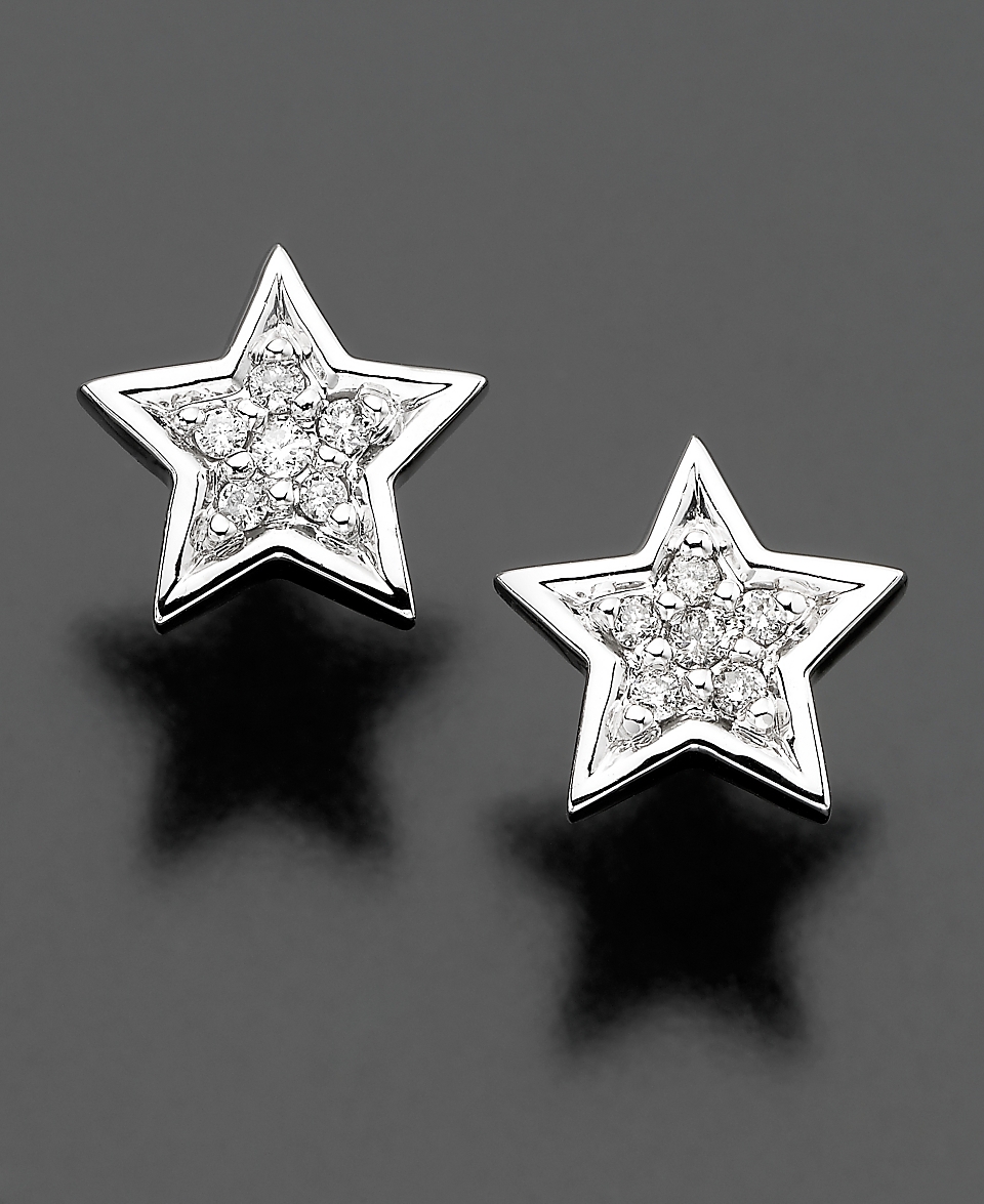 14k White Gold Earrings, Diamond Accent Star Stud Earrings   Earrings 
