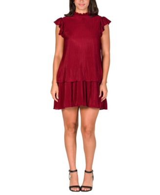 24seven Comfort Apparel Женское плиссированное мини-платье с коротким рукавом и рюшами и высоким воротом