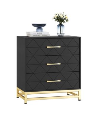 комод gaomon с 3 выдвижными ящиками, Деревянный комод с ящиками для хранения в шкафу, спальне, Комод с выдвижными ящиками, Современная прикроватная тумбочка с золотыми ручками, Черный_15,8