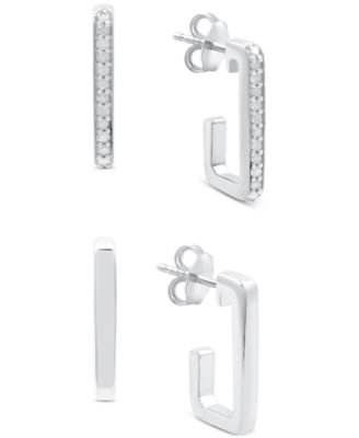 Серьги Macy's квадратные с бриллиантами 1/6 карат, серебро