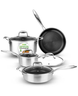 Набор кастрюль и сковородок NutriChef - Тройная посуда из нержавеющей стали с антипригарным покрытием внутри и снаружи (набор из 8 предметов)