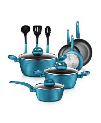 Набор кастрюль и сковородок NutriChef - Стильная кухонная посуда с антипригарным покрытием внутри и снаружи + Термостойкий лак снаружи, светло-серый внутри и зеленый снаружи (Набор из 12 предметов)