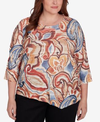 Топ с круглым вырезом и акварельными узорами Alfred Dunner Plus Size Harvest Moon