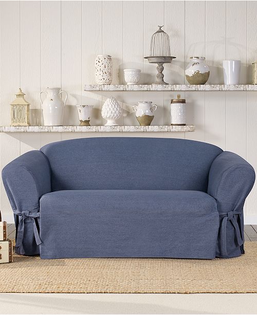 Sure Fit Authentic Denim One Piece T Cushion Loveseat Slipcover Reviews Slipcovers Home Decor Macy S