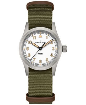 Женские швейцарские часы Hamilton на текстильном ремешке цвета хаки Field Green 33 мм