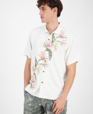 Мужская шелковая рубашка на пуговицах Tommy Bahama с коротким рукавом и вышитыми листьями через весь Рай 31690₽
