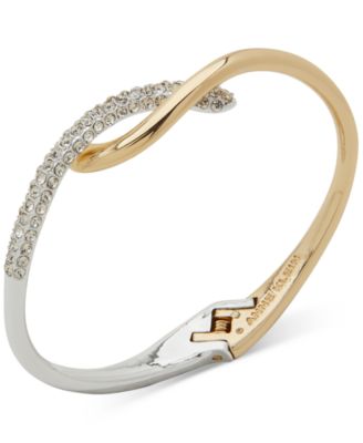 Двухцветный хрустальный браслет Anne Klein с Паве Twist Crossover Bangle цвета слоновой кости /кремовый