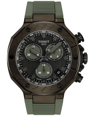 Мужские швейцарские часы Tissot с хронографом T-Race на зеленом каучуковом ремешке 45 мм