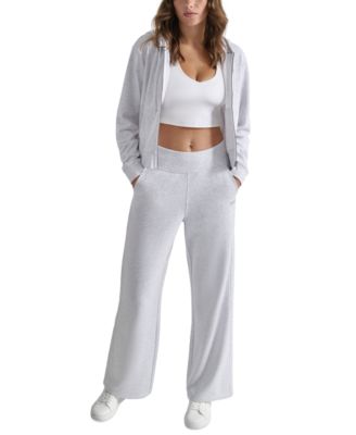 Женская флисовая толстовка с заклепками и логотипом DKNY Sport на молнии белого цвета