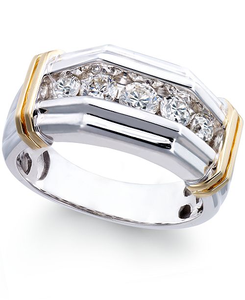 Macy S Men S Diamond 1 Ct T W Ring In 10k White And Yellow Gold Reviews Rings Jewelry Watches Macy S