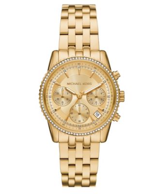 Женские часы Michael Kors Mini Bryant Chronograph золотистого цвета из нержавеющей стали, 35 мм