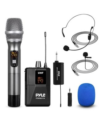 Беспроводная микрофонная система Pyle UHF - Портативный микрофон, микрофон для гарнитуры, микрофон-петличка и передатчик Beltpack черного цвета