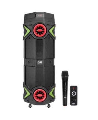 Портативная акустическая система Pyle Dual 8 с Bluetooth, мигающей подсветкой для вечеринок, USB / SD / FM-радио и беспроводным микрофоном черного цвета