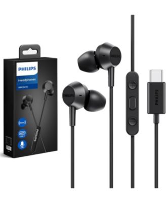 Проводные наушники PHILIPS USB-C с микрофоном Type-C, мощные басы, Легкая конструкция вкладышей, 3-кнопочный встроенный пульт дистанционного управления черного цвета