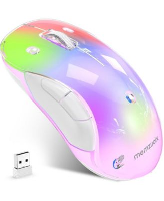 беспроводная мышь memzuoix 2.4G LED, Перезаряжаемая эргономичная мышь со съемным чехлом, 1200 точек на дюйм, Портативная оптическая компьютерная мышь с USB-приемником для ноутбуков, ПК, настольных компьютеров и MacBook, 5 кнопок розового цвета