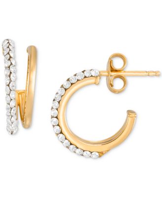 Серьги-кольца Macy's Crystal C-Shape 10k из желтого золота