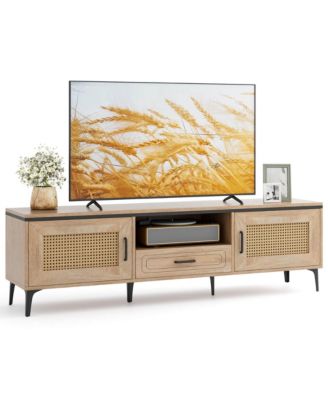 Подставка Costway Boho TV для 65 дюймовых телевизоров Современный развлекательный центр с 2 выдвижными ящиками для хранения