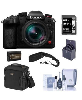 Фотоаппарат Panasonic LUMIX GH7 с объективом LUMIX G Leica DG Vario-Elmarit 12-60mm f/2.8-4, картой памяти на 64 ГБ, литий-ионным аккумулятором и комплектом фильтров на 62 мм черного цвета
