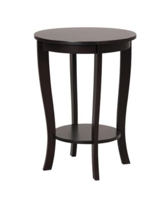 Двухъярусный круглый торцевой столик на ножках из цельного дерева коричневого цвета