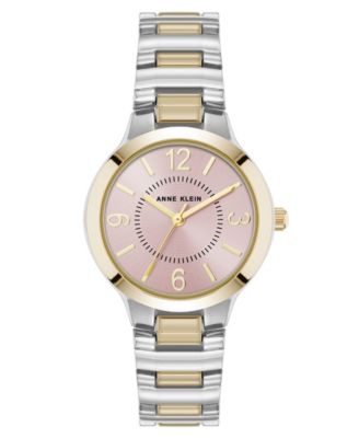 Женские кварцевые часы Anne Klein Essential из круглого двухцветного металлического сплава с розовым циферблатом, 32 мм