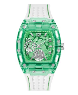 Мужские многофункциональные часы GUESS с зеленым силиконовым ремешком, 42 мм белого цвета