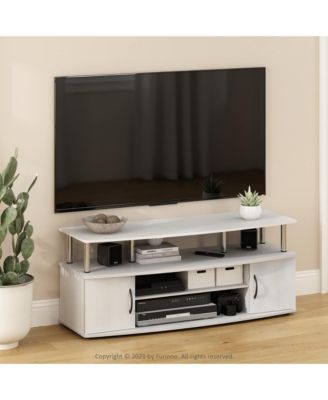 Современная подставка для телевизора Furinno Медиа-развлекательный центр для телевизоров диагональю до 55 дюймов с 2-дверным шкафом для хранения, Белый дуб