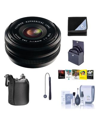 Объектив Fujifilm XF 18mm f/2.0, Комплект с 52-миллиметровым фильтром, набором для чистки, пленкой для объектива, чехлом для объектива, фиксатором крышки объектива и набором программного обеспечения черного цвета