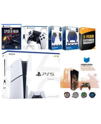 Тонкий диск Sony Playstation 5 с изображением Человека-паука: Майлза Моралеса, контроллера Extra EDGE, набора для геймеров, набора триггеров и ваучера на наклейку MightySkins + сертификат CPS white сроком на 1 год.