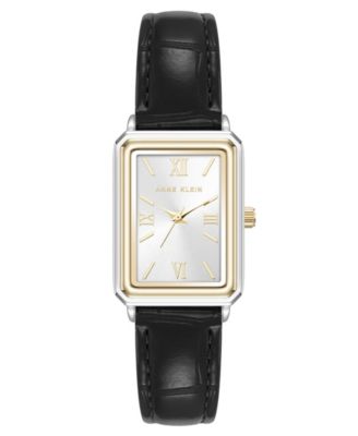 Женские повседневные кварцевые часы Anne Klein из черной полиуретановой кожи и двухцветного металлического сплава, 25 мм