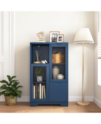 Стримдейл Мебель Синий Деревянный напольный шкаф со стеклянными дверцами синего цвета