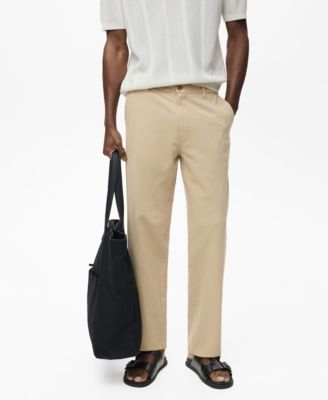 Мужские джинсы Mango из смеси хлопка и льна обычного кроя коричнево-бежевого цвета