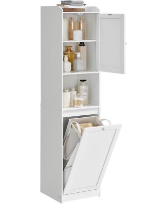Высокий шкафчик для ванной комнаты SONGMICS HOME со съемной корзиной для белья, Облачно-белый