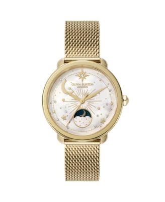 Женские часы-браслет Olivia Burton Moonphase Gold Tone из нержавеющей стали с сетчатым браслетом, 34 мм