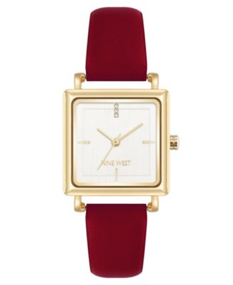 Женские кварцевые часы Nine West из бордовой кожи с позолотой, 29 мм