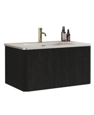 Настенный туалетный столик CASAINC Etna 24" С керамической раковиной и полосатым рисунком под дерево