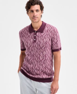 Мужской жаккардовый свитер-поло Alfani с коротким рукавом 