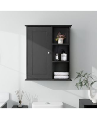 Зеркало над шкафом для ванной комнаты - Настенное хранилище для ванной комнаты с полками, Деревянная аптечка для ванной комнаты, кухни, прачечной (черный) Черный