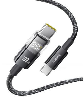 Кабель для быстрой зарядки Baseus 6.6 USB-C - USB-C с питанием 100 Вт и светодиодным дисплеем питания черного цвета