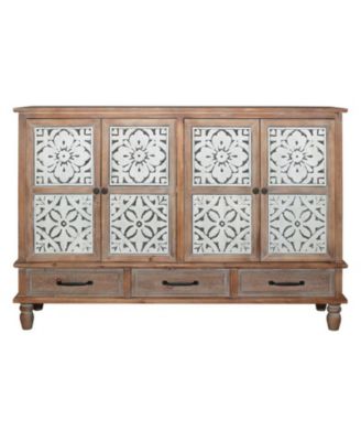 59" Шикарный шкаф для хранения вещей из натурального дерева с 4 дверцами и 3 выдвижными ящиками коричневого цвета