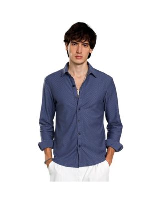 Мужская рубашка с геометрической фактурой цвета Эгейского моря Campus Sutra синего цвета