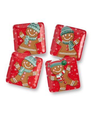 Сертифицированные международные тарелки для канапе с имбирными пряниками Christmas Whimsy, набор из 4 штук
