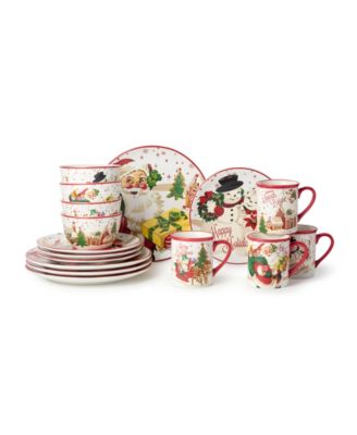 Сертифицированный международный рождественский набор в стиле Ретро Санты, 16 предметов Набор посуды на 4 персоны
