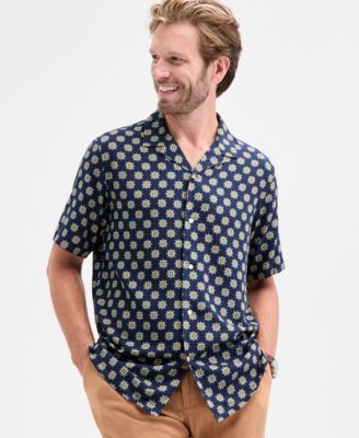 Мужская рубашка с коротким рукавом с воротником-стойкой и принтом в виде медальона Club Room, эксклюзивная модель Macy's